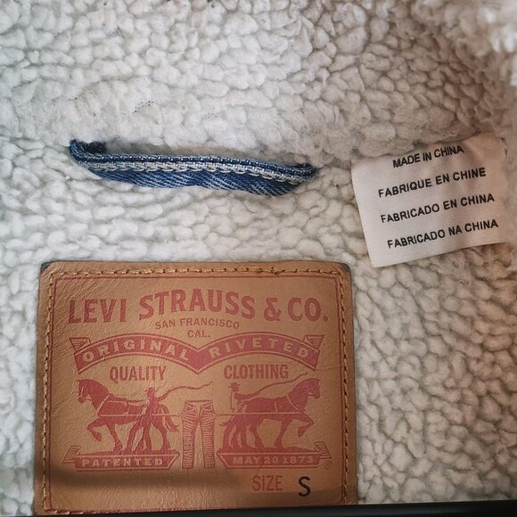 Levis Sherpa Trucker Jacket Mens Small Blue Denim Lined Warm PC9 16365-0029 - Picture 5 of 12